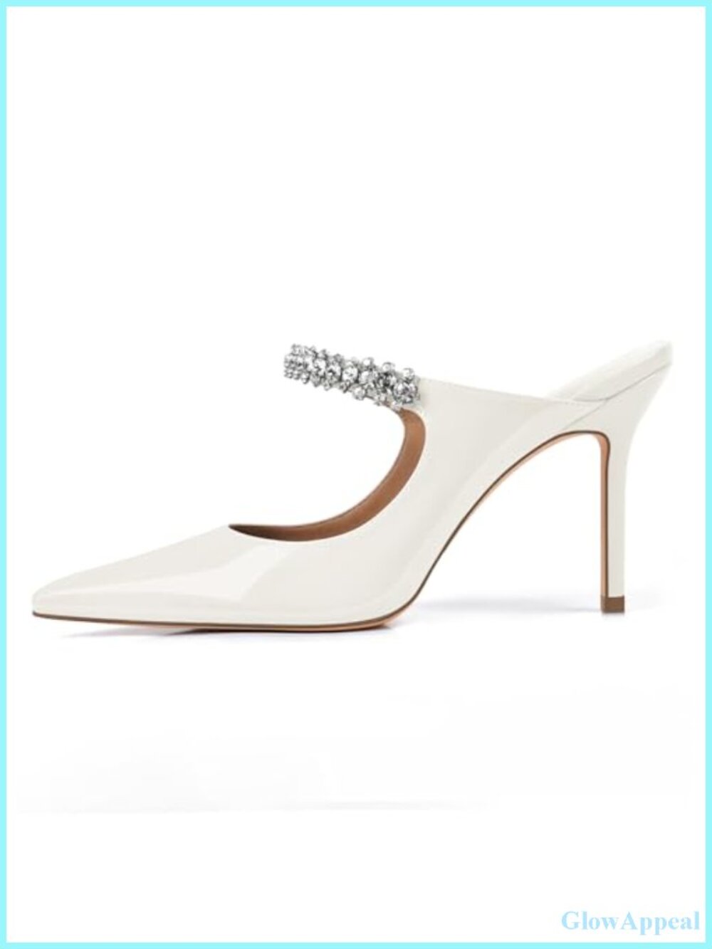 Rhinestone Heeled Mules for Women 4" Stiletto Pointed Toe Slip On Wedding Shoes